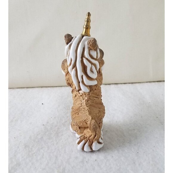 Vintage 1970's Unicorn Figurine W/ Brass Horn Sand Cast 5" Figurine Signed Tan - Picture 4 of 7